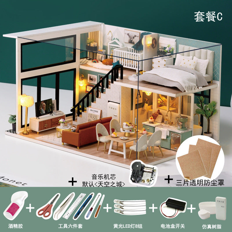 Wholesale fun DIY cabin model wooden hand-assembled toy villa house